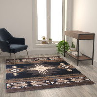 Flash Furniture ACD-RGEMQ9-57-BK-GG Mohave Collection 5' x 7' Black Traditional Southwestern Style Area Rug - Olefin Fibers with Jute Backing